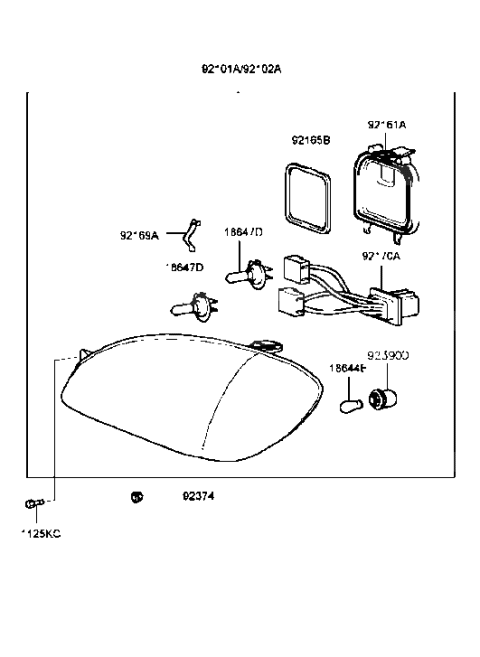 1990 Hyundai Excel Headlamp Assembly, Right Diagram for 92102-38050