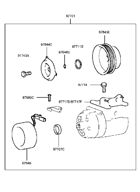 1990 Hyundai Excel Reman A/C Compressor Diagram for 97701-38071-RM