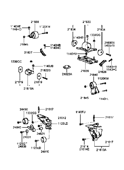 1990 Hyundai Excel Engine Mounting Bracket Assembly Diagram for 21810-38110