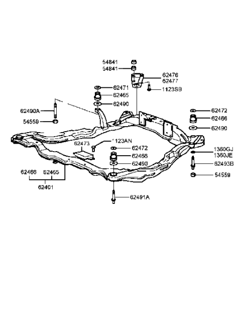 1993 Hyundai Excel Bushing-Crossmember Mounting Diagram for 62485-38200