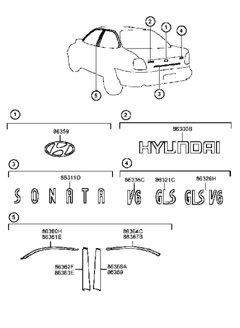 2000 Hyundai Sonata Emblem Diagram for 86321-38000