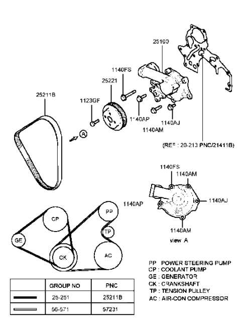 2001 Hyundai Sonata Old Body Style Coolant Pump (I4) Diagram 1