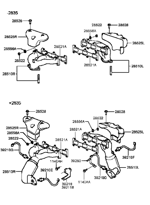 2001 Hyundai Sonata Old Body Style Exhaust Manifold (I4) Diagram 2
