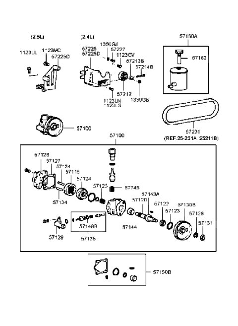 1999 Hyundai Sonata Pulley-Power Steering Pump Diagram for 57130-38000