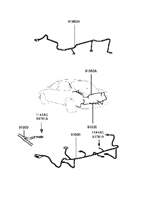 2000 Hyundai Sonata Wiring Assembly-Trunk Lid Diagram for 91900-38501