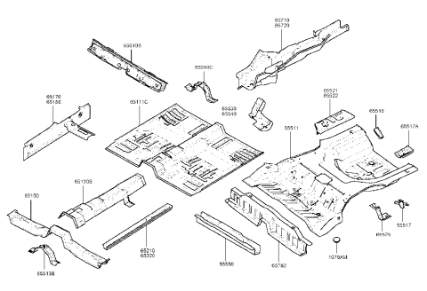 1991 Hyundai Excel Reinforcement Assembly-Center Floor Diagram for 65130-38000