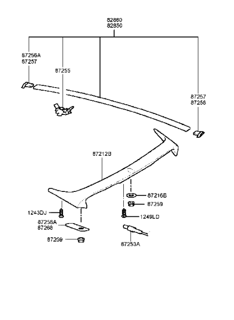 2000 Hyundai Sonata Piece-Roof Garnish End Rear,RH Diagram for 87229-38000