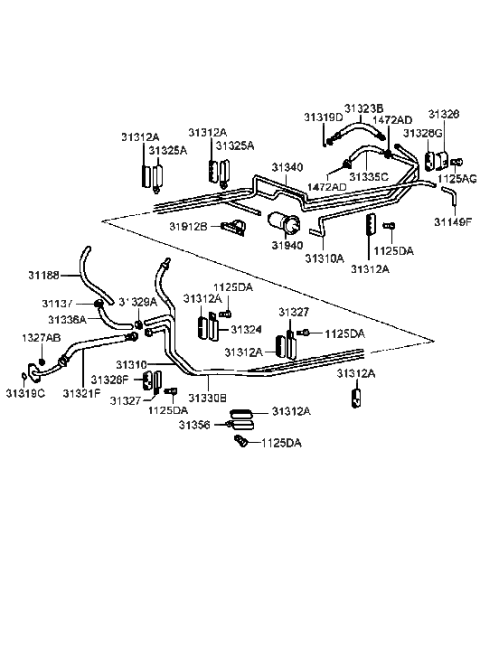 2001 Hyundai Sonata Old Body Style Fuel Lines (I4) Diagram 1