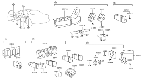 1990 Hyundai Excel Switch Assembly-Mirror Remote Control Diagram for 93574-38000