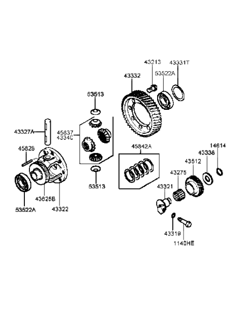 1999 Hyundai Sonata Gear Set-Differential Diagram for 43340-39056