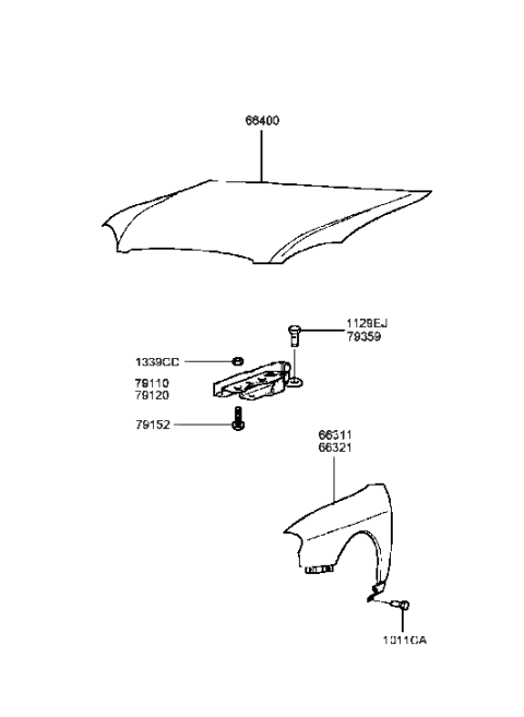 1998 Hyundai Sonata New Body Style Fender & Hood Panel Diagram