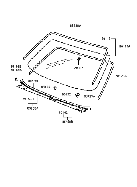 1991 Hyundai Excel Windshield Glass Assembly Diagram for 86110-38020