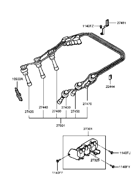 1998 Hyundai Sonata Spark Plug & Cable (I4) Diagram 2