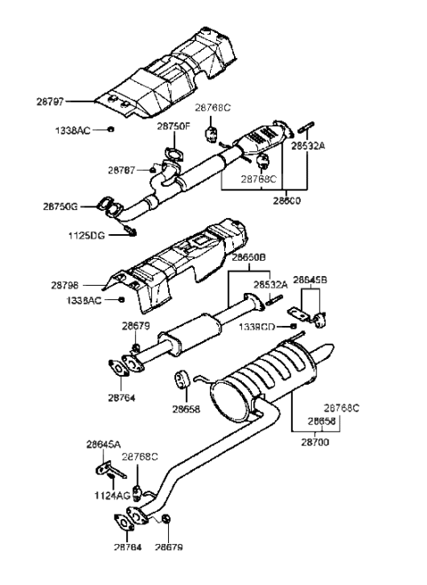 2001 Hyundai Sonata Center Exhaust Pipe Diagram for 28650-38305