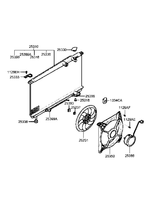 2001 Hyundai Sonata Radiator Hose & Reservoir Tank Diagram 1