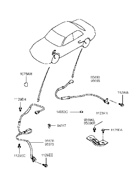 1990 Hyundai Excel Sensor-Abs Rear Wheel ,LH Diagram for 95680-38000
