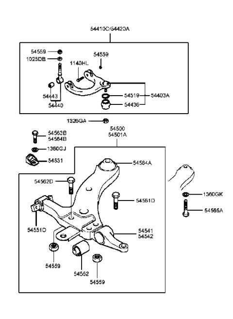 1998 Hyundai Sonata Front Suspension Lower & Upper Diagram