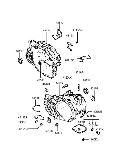 1998 Hyundai Sonata New Body Style Transaxle Case (MTA) Diagram
