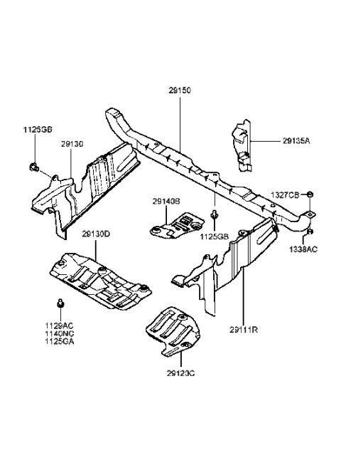 1999 Hyundai Sonata Mud Gaurd Diagram