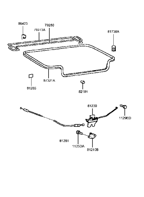 1990 Hyundai Excel Trunk Lid Latch Assembly Diagram for 81230-38000