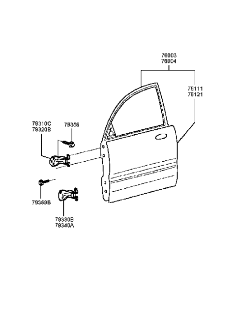 1998 Hyundai Sonata New Body Style Panel-Front Door Diagram