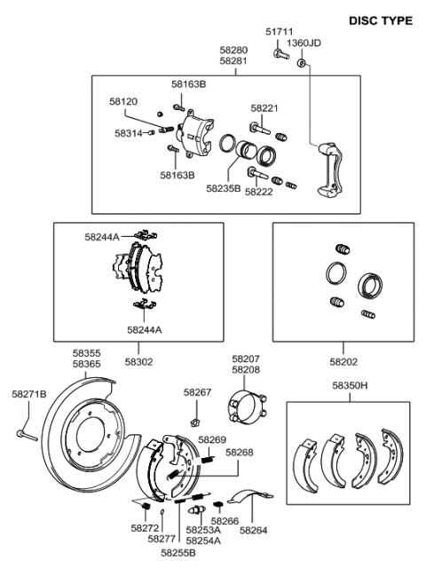 1990 Hyundai Excel Shoe Kit-Parking Brake Diagram for 58350-38A20