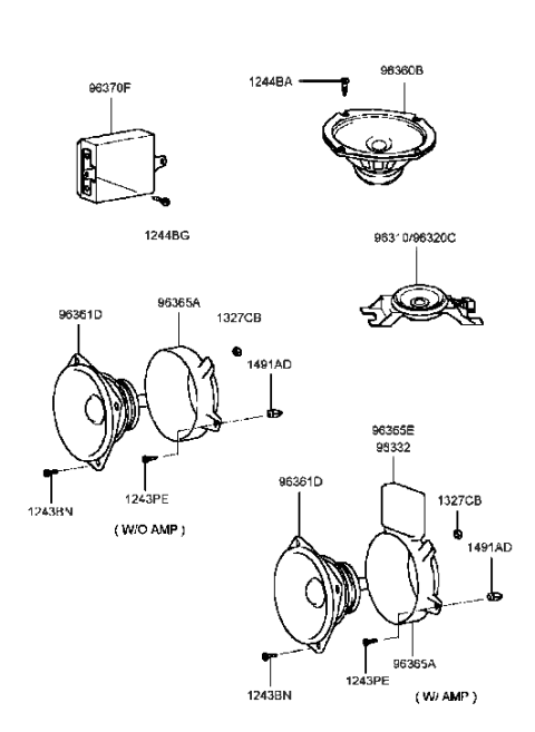 1998 Hyundai Sonata Front Tweeter Speaker Assembly,Left Diagram for 96310-38100