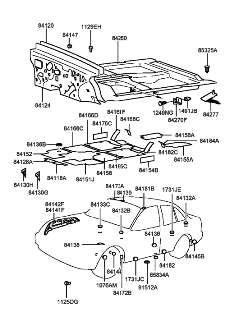 2000 Hyundai Sonata Isolation Pad & Floor Covering Diagram