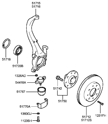 1990 Hyundai Excel Knuckle-Front Axle,LH Diagram for 51715-38000