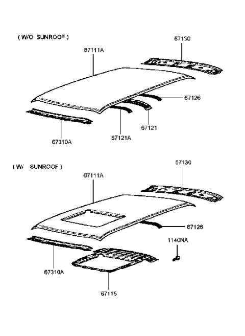 2001 Hyundai Sonata Panel-Roof Diagram for 67111-38000