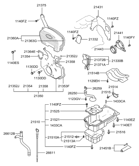 1993 Hyundai Excel Pin-Dowel Diagram for 14303-06140