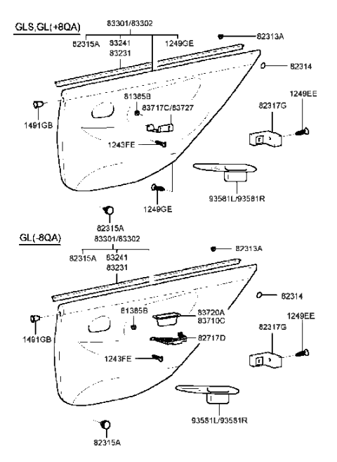 1990 Hyundai Excel Weatherstrip-Rear Door Belt Inside RH Diagram for 83241-38000