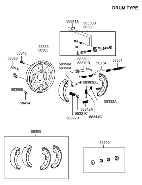 1988 Hyundai Excel Pin-Shoe Hold Down Diagram for 58386-44100