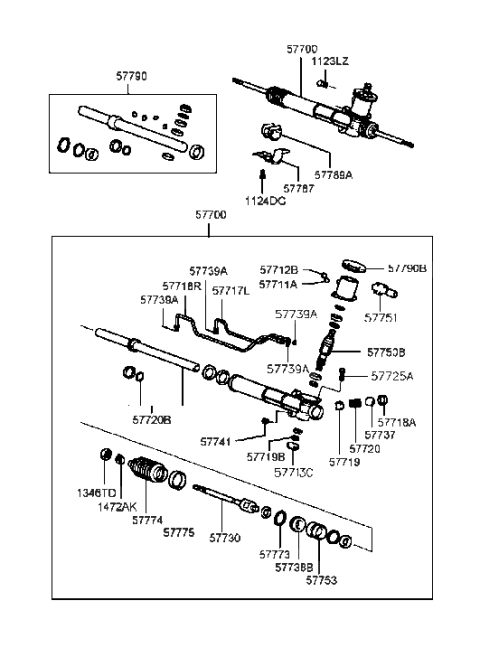 2001 Hyundai Sonata Reman Gear Assembly Power Steering Diagram for 57700-38000-RM