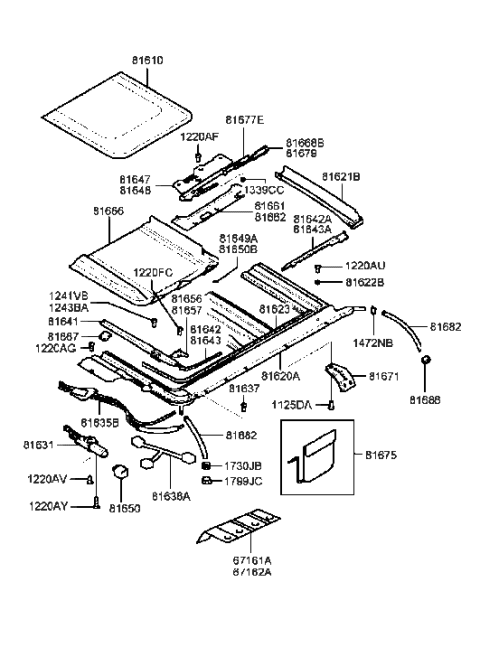 1988 Hyundai Excel Sunroof Glass Panel Assembly Diagram for 81610-38000