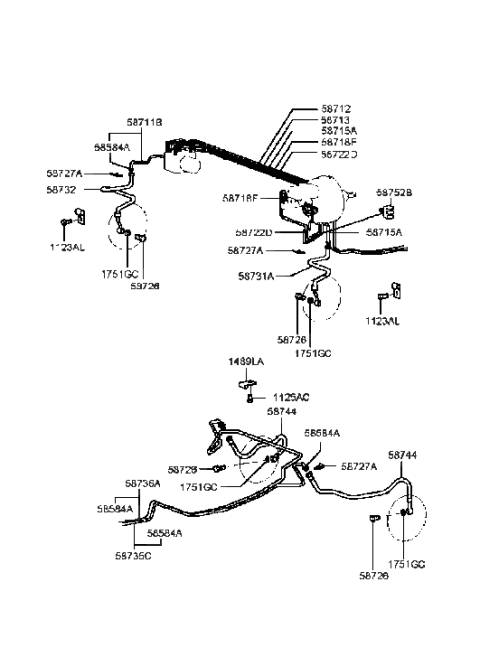 1998 Hyundai Sonata New Body Style Brake Fluid Lines(-ABS) Diagram 2
