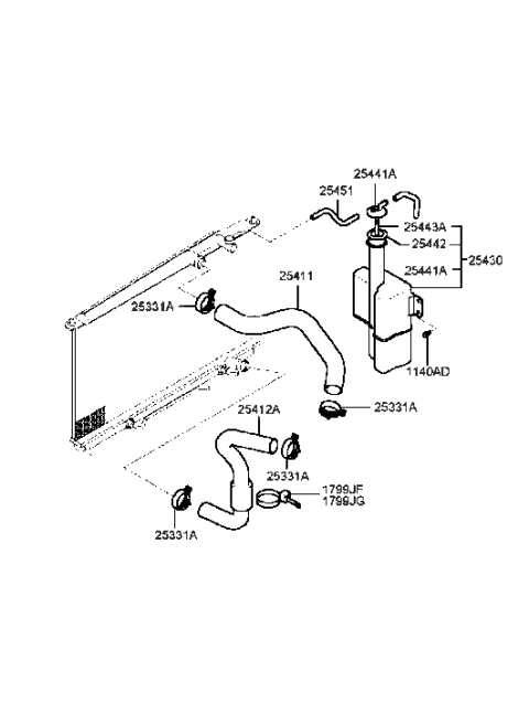 1998 Hyundai Sonata New Body Style Radiator Hose & Reservoir Tank Diagram 2