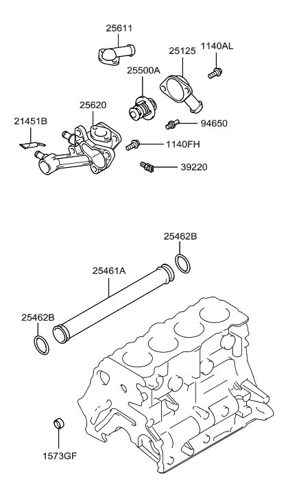 1998 Hyundai Sonata Thermostat Assembly Diagram for 25500-35530