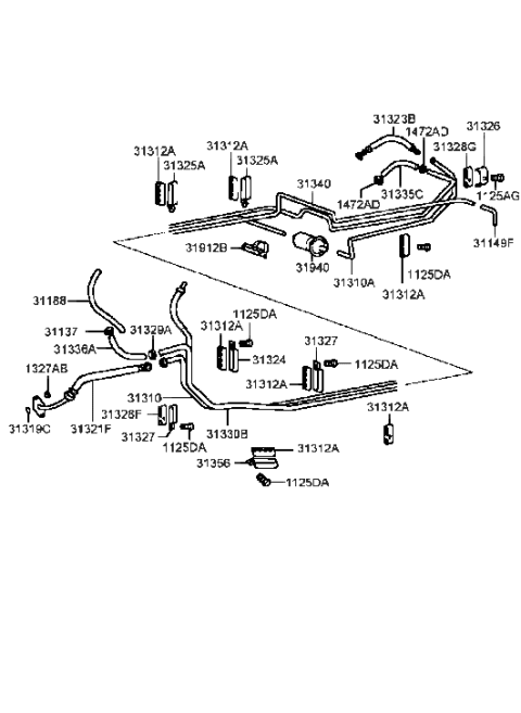 2001 Hyundai Sonata Old Body Style Fuel Lines (I4) Diagram 2