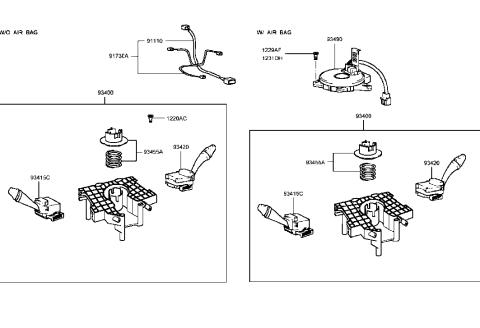 1993 Hyundai Excel Switch Assembly-Lighting & Turn Signal Diagram for 93410-38100