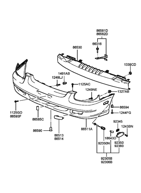 2000 Hyundai Sonata Cover-Front Bumper Blanking,RH Diagram for 86513-38000