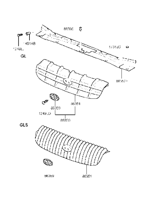 1998 Hyundai Sonata New Body Style Radiator Grille Diagram