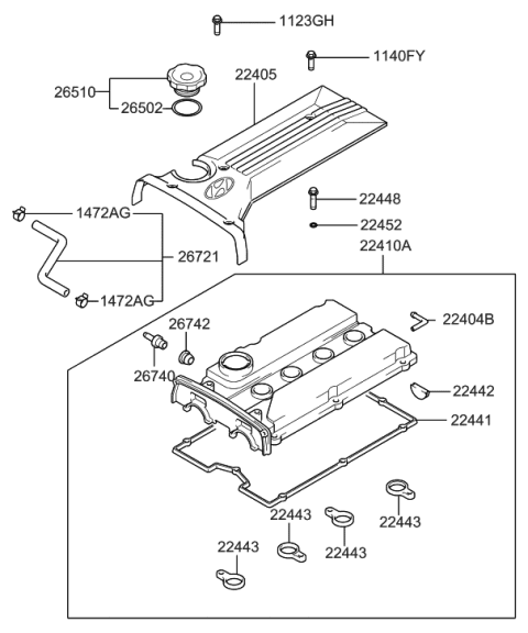 2001 Hyundai Sonata Washer-Rocker Cover Diagram for 22452-38001