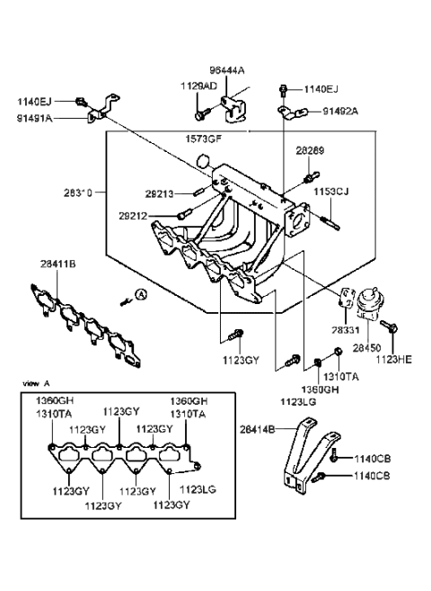 2001 Hyundai Sonata Old Body Style Intake Manifold (I4) Diagram 1
