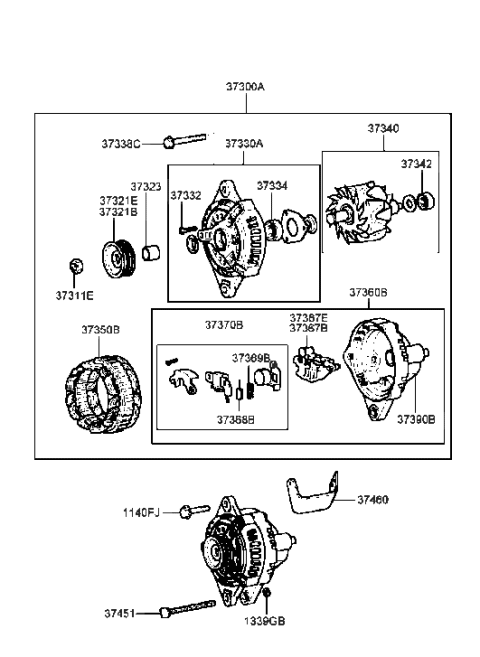 1991 Hyundai Excel RECTIFIER Assembly-Generator Diagram for 37367-38300