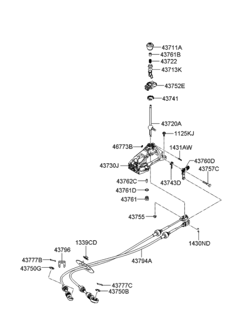 2005 Hyundai Sonata New Body Style (US) Shift Lever Control (MTM) Diagram