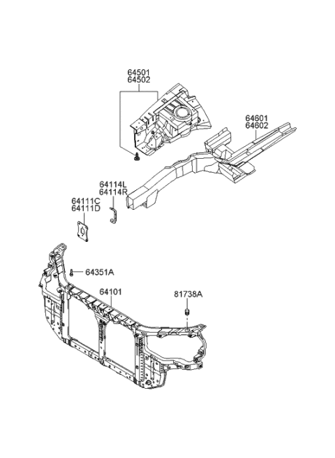 2013 Hyundai Genesis Panel Assembly-Fender Apron,LH Diagram for 64501-0A000
