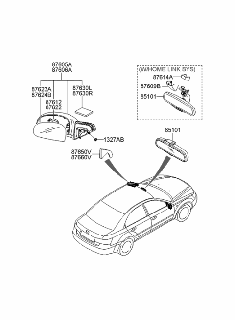 2005 Hyundai Sonata New Body Style (US) Rear View Mirror Diagram