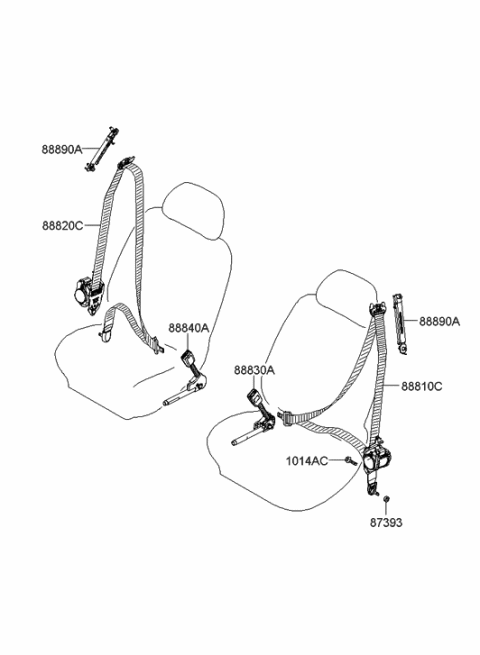 2005 Hyundai Sonata New Body Style (US) Front Seat Belt Diagram