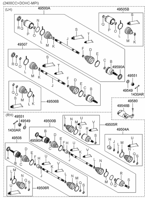 2005 Hyundai Sonata Joint Assembly-Cv RH Diagram for 49500-0A160